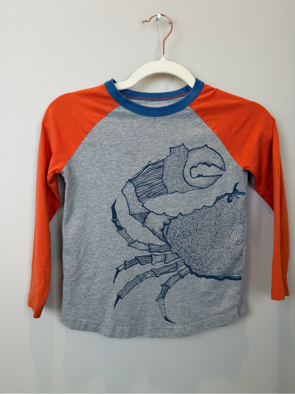 Mini Boden Gray Orange Raglan Long Sleeve Graphic Shirt Kids